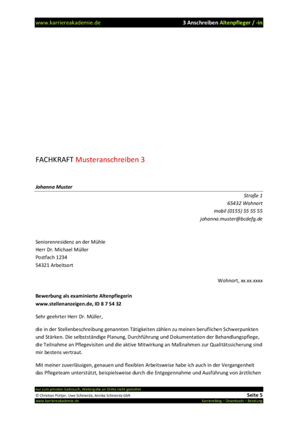 3 X Anschreiben Altenpflegerin Altenpfleger Karriereakademie