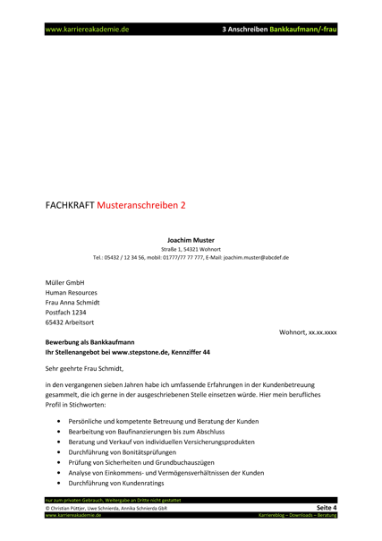 3 X Anschreiben Bankkaufmann Bankkauffrau Karriereakademie