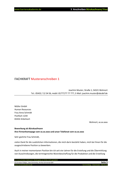 3 X Anschreiben Burokauffrau Burokaufmann Karriereakademie