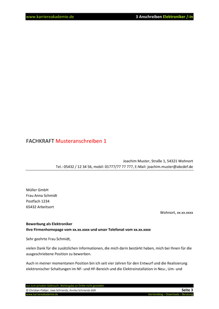 3 X Anschreiben Elektroniker Elektronikerin Karriereakademie