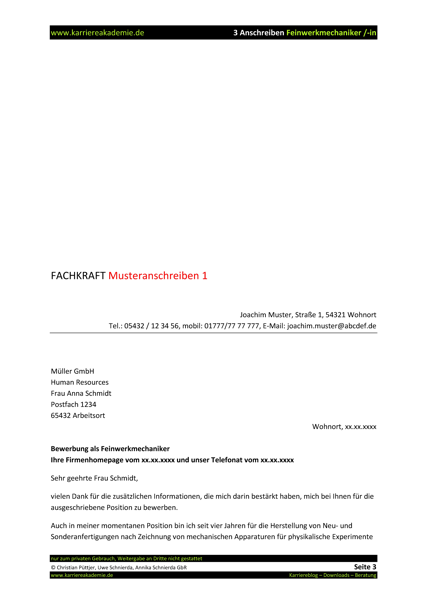 3 X Anschreiben Feinwerkmechaniker Feinwerkmechanikerin Karriereakademie