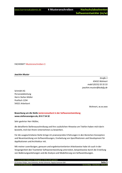 4 X Anschreiben Absolvent Softwareentwickler Mw Karriereakademie