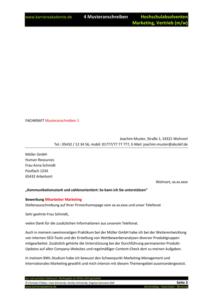 4 X Anschreiben Absolvent Marketing Und Vertrieb M W Karriereakademie