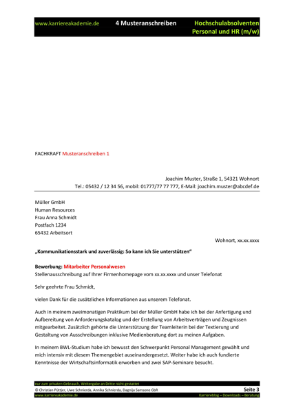 Bewerbung Human Resources Beispiel