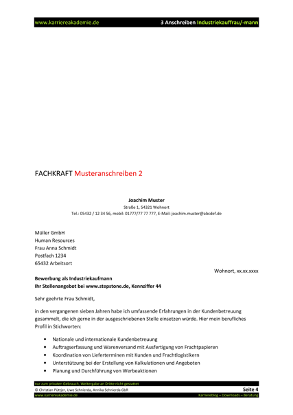 3 X Anschreiben Industriekaufmann Industriekauffrau Karriereakademie