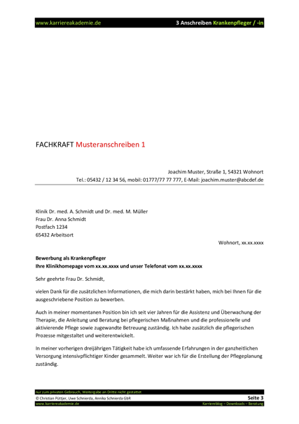3 X Anschreiben Krankenschwester Krankenpfleger Karriereakademie