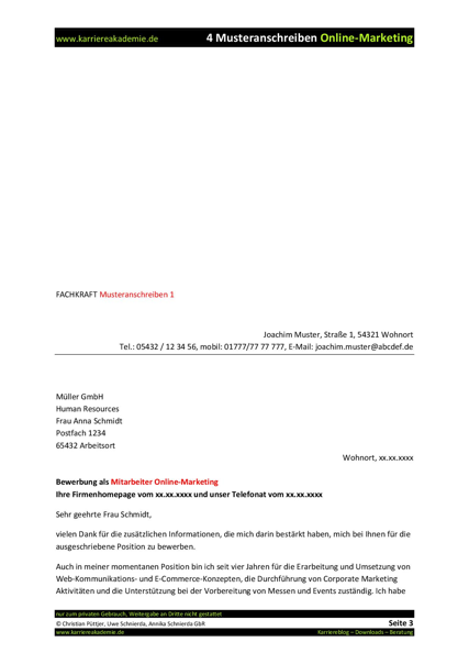 4 X Anschreiben Mitarbeiter Online Marketing M W Karriereakademie