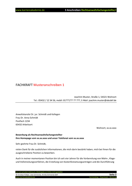 3 X Anschreiben Rechtsanwaltsfachangestellte Rechtsanwaltsfachangestellter Karriereakademie