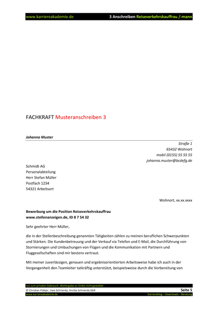 3 x Anschreiben Reiseverkehrskauffrau ...