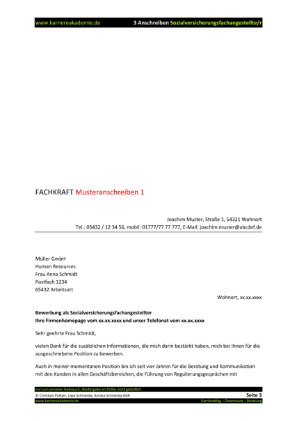 Anschreiben Sozialversicherungsfachangestellte