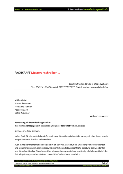 3 X Anschreiben Steuerfachangestellte Steuerfachangestellter Karriereakademie