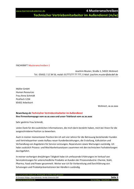 4 X Anschreiben Technischer Vertriebsmitarbeiter M W Karriereakademie