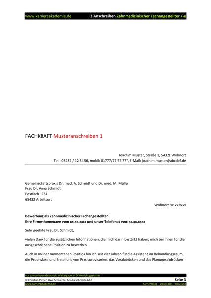 3 X Anschreiben Zahnmedizinische Fachangestellte Zahnmedizinischer Fachangestellter Karriereakademie