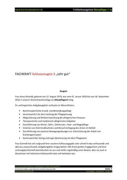 4 X Arbeitszeugnis Altenpflegerin Altenpfleger Karriereakademie