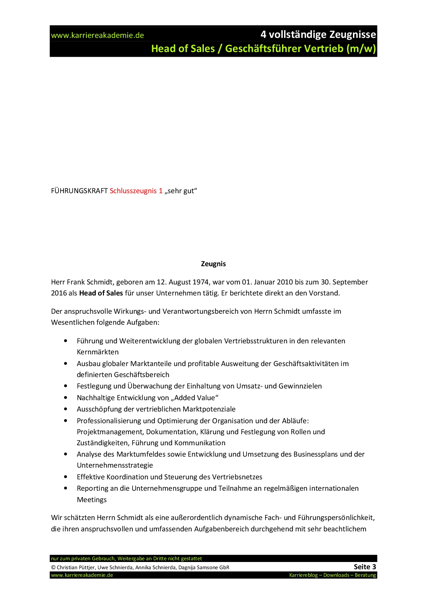 4 X Arbeitszeugnis Geschäftsführer Vertrieb Head Of Sales Mw