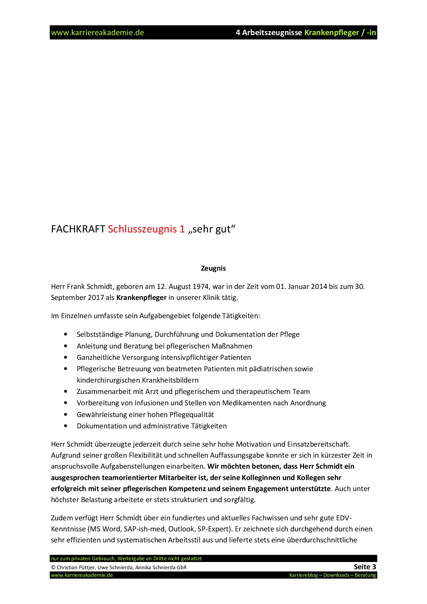 4 X Arbeitszeugnis Krankenschwester Krankenpfleger Karriereakademie