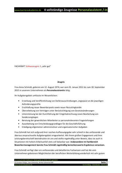 4 X Arbeitszeugnisse Muster Personalassistentin Karriereakademie