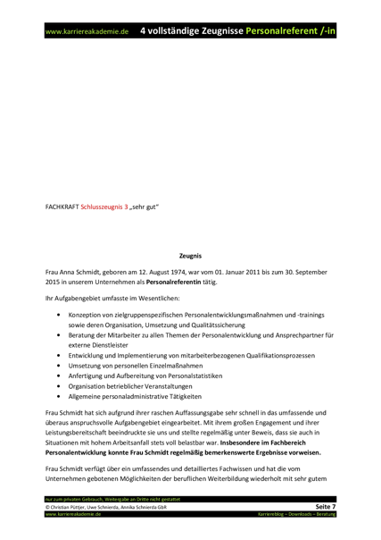 4 X Arbeitszeugnisse Muster Personalreferentin Karriereakademie