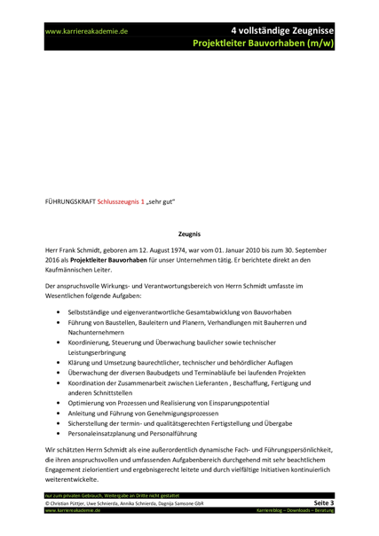 4 X Arbeitszeugnis Projektleiter Bau Bauleiter Mw