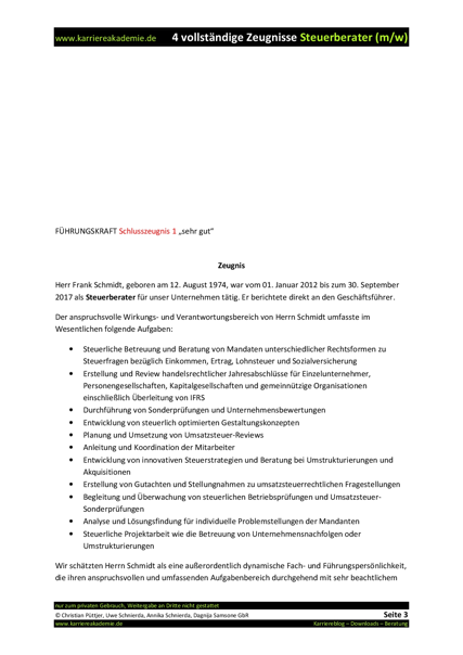 4 X Arbeitszeugnis Steuerberater Mw Karriereakademie