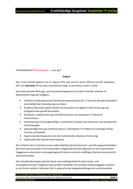 4 X Arbeitszeugnis Teamleiter It M W Karriereakademie
