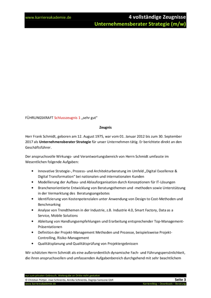 4 X Arbeitszeugnis Unternehmensberater Strategie Mw