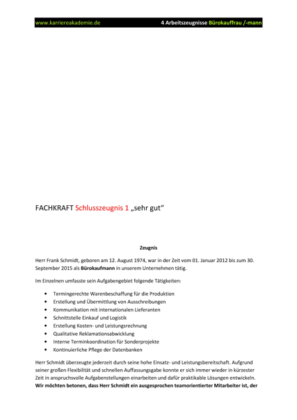4 X Arbeitszeugnis Bürokauffrau Bürokaufmann Karriereakademie