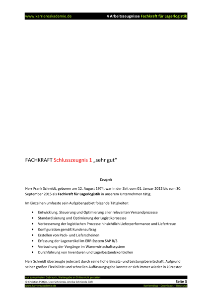 4 X Arbeitszeugnis Fachkraft Für Lagerlogistik Karriereakademie