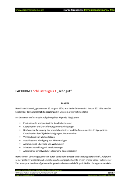 4 X Arbeitszeugnis Immobilienkaufmann Immobilienkauffrau