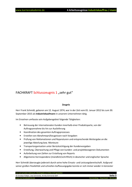 4 X Arbeitszeugnis Industriekaufmann Industriekauffrau