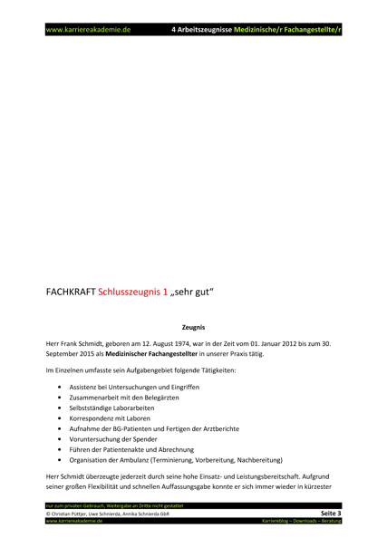 4 X Arbeitszeugnis Medizinische Fachangestellte Medizinischer