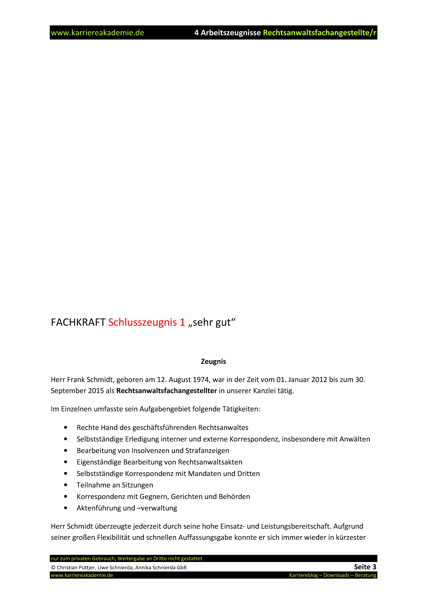 4 X Arbeitszeugnis Rechtsanwaltsfachangestellte