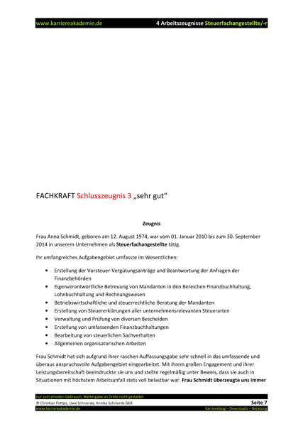 4 X Arbeitszeugnis Steuerfachangestellte Steuerfachangestellter Karriereakademie