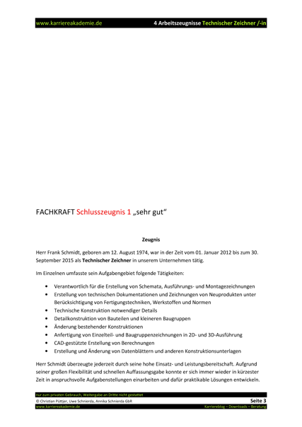 4 X Arbeitszeugnis Technischer Zeichner Technische Zeichnerin Karriereakademie