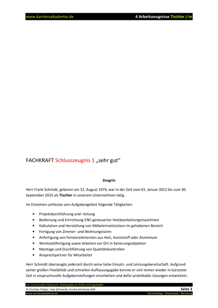 arbeitszeugnis tischler befriedigend 4 x Arbeitszeugnis Tischler Tischlerin