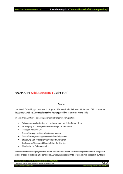 4 X Arbeitszeugnis Zahnmedizinische Fachangestellte