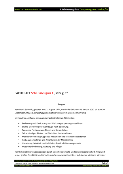 4 X Arbeitszeugnis Zerspanungsmechaniker Zerspanungsmechanikerin