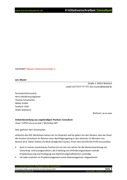4 X Initiativanschreiben Muster Consultant M W Karriereakademie