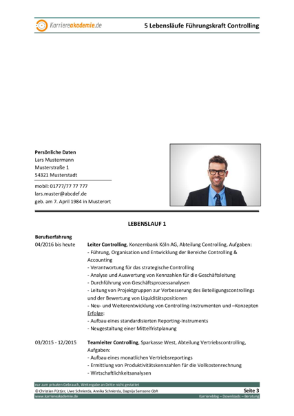 5 x Lebenslauf: Leiter Controlling (m/w) | Karriereakademie