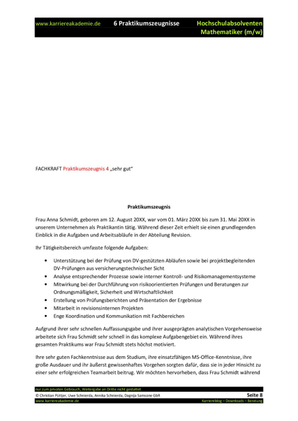 6 X Praktikumszeugnis Muster Mathematik Karriereakademie