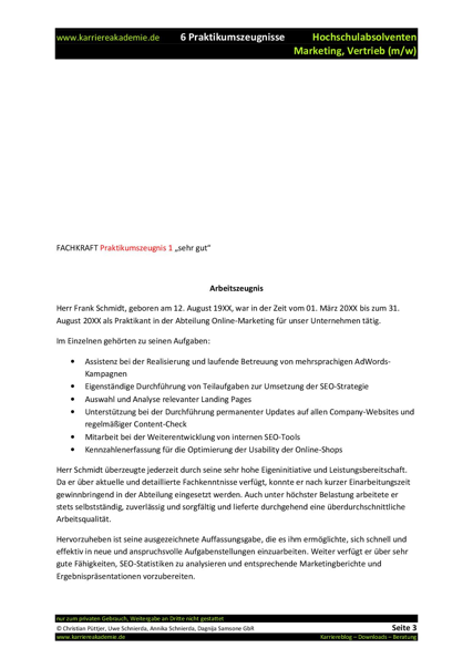 6 X Praktikumszeugnis Muster Wirtschaftswissenschaften Marketing Und