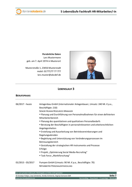 5 X Lebenslauf Muster Hr Mitarbeiter In Karriereakademie