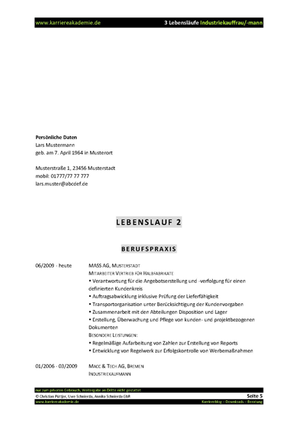 3 x Lebenslauf Industriekaufmann Industriekauffrau | Karriereakademie