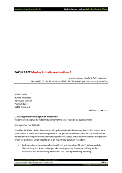 3 X Initiativanschreiben Bürokauffrau Bürokaufmann Karriereakademie