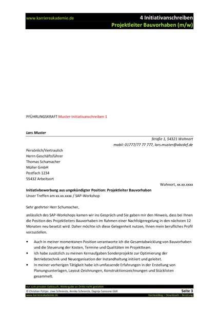 4 X Initiativanschreiben Projektleiter Bau Bauleiter Mw