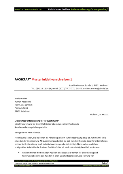 3 X Initiativanschreiben Sozialversicherungsfachangestellte Sozialversicherungsfachangestellter Karriereakademie