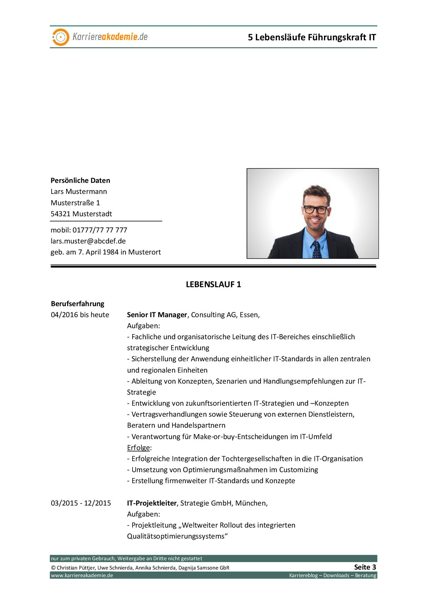 5 x Lebenslauf: Leiter IT (m/w) | Karriereakademie