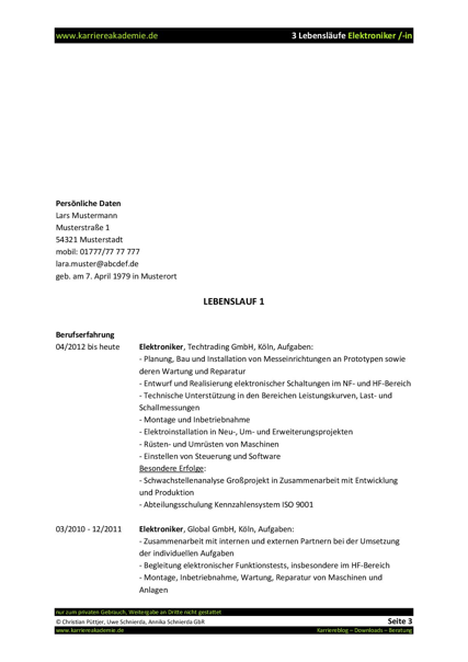 3 x Lebenslauf Elektroniker Elektronikerin | Karriereakademie