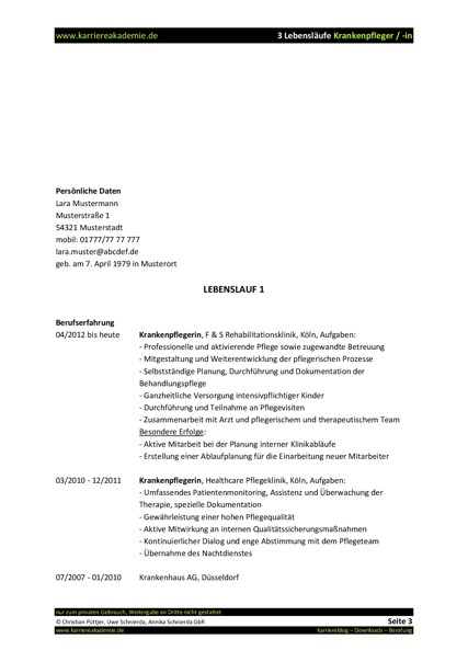 3 X Lebenslauf Krankenschwester Krankenpfleger Karriereakademie