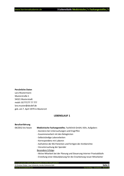 3 X Lebenslauf Medizinische Fachangestellte Medizinischer
